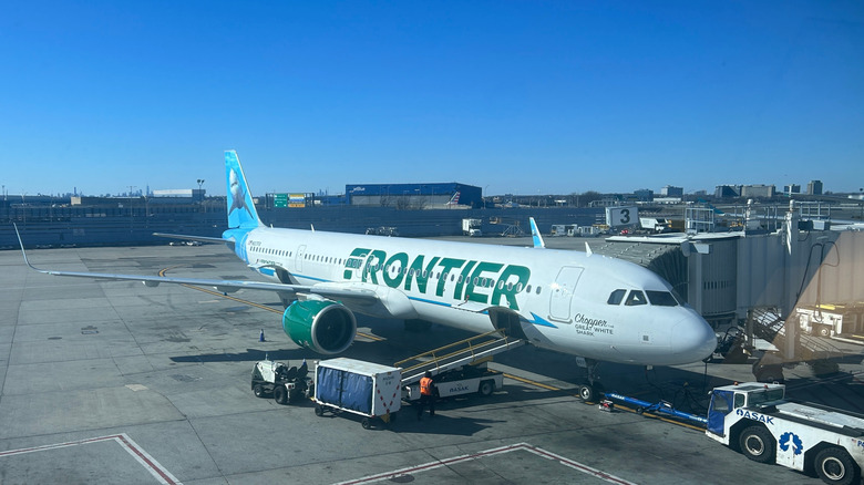 A Frontier Airlines plane at John F. Kennedy International Airport in New York