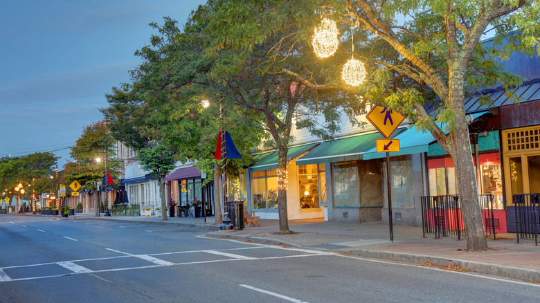 Main street Hyannis lit up in winter