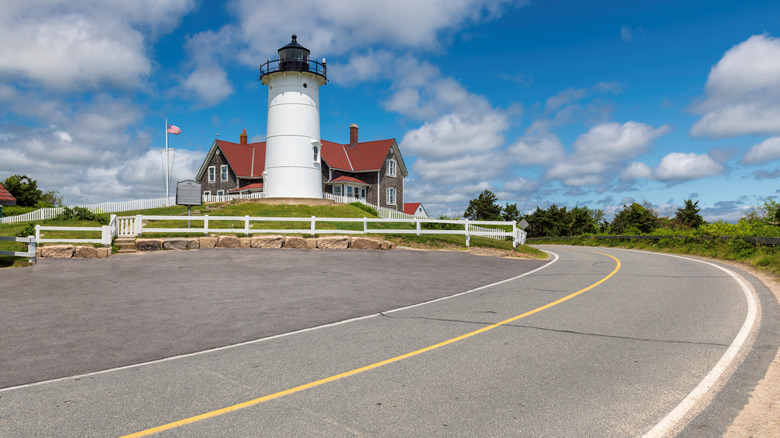 Road leading to Nobska Lighthouse in Cape Cod