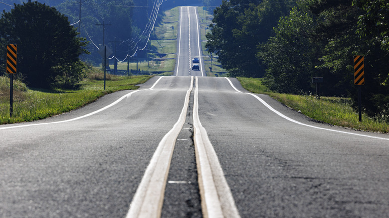 Two lane highway through Arkansas' rolling hills