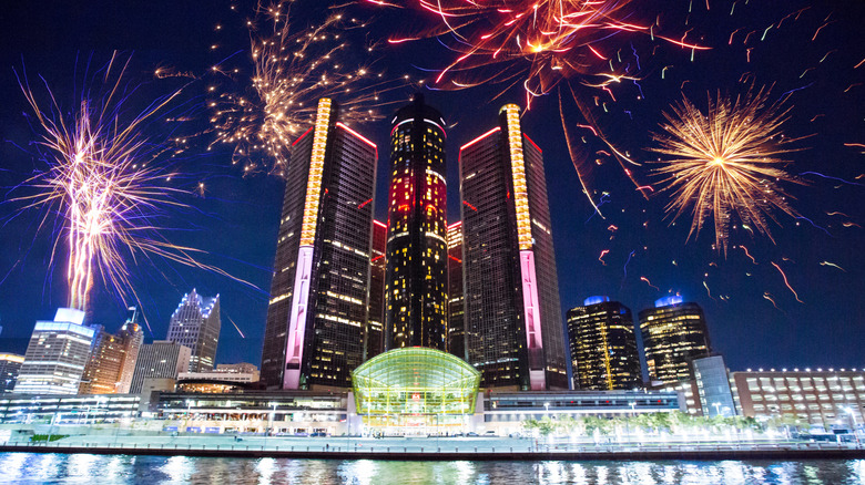 Fireworks display near downtown Detroit