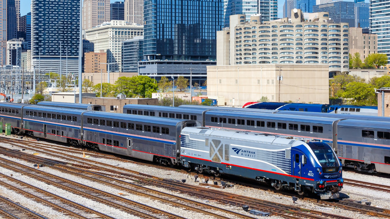 Amtrak trains at Chicago train station
