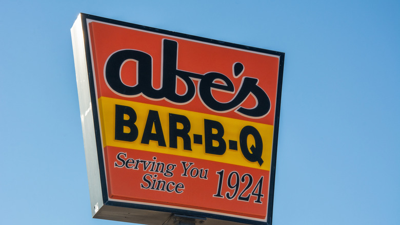 A sign for Abe's Bar-B-Q in Clarksdale, Mississippi