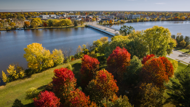 An aerial view of the Wisconsin River in Stevens Point