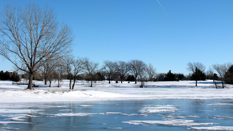 Hastings Lake frozen in winter near Hastings, Nebraska