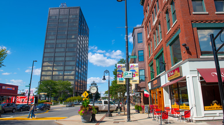 downtown view of crosswalk in Manchester New Hampshire