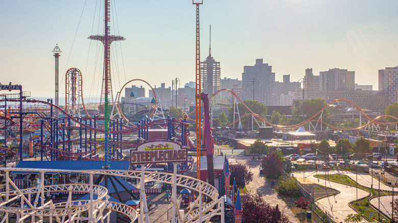 Luna Park rides and buildings of Coney Island in NYC
