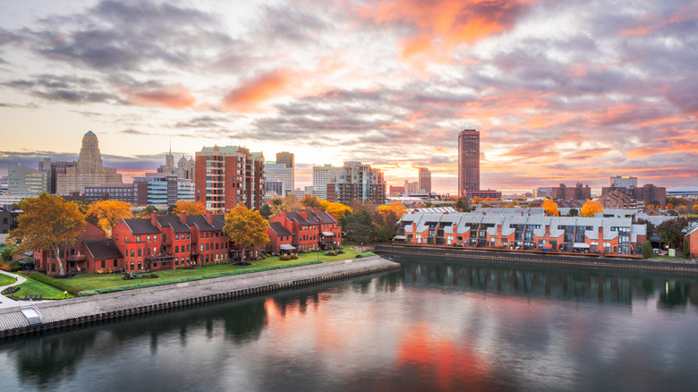 View of Buffalo with parks and housing overlooking the water