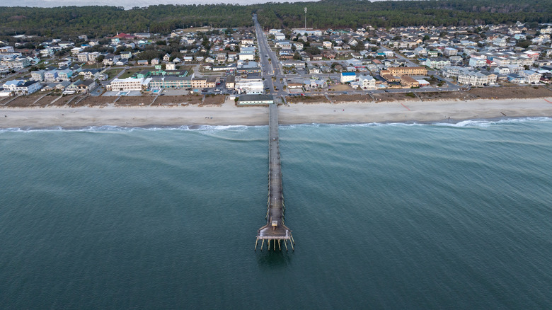 The center of Kure Beach, including the historic fishing pier in North Carolina