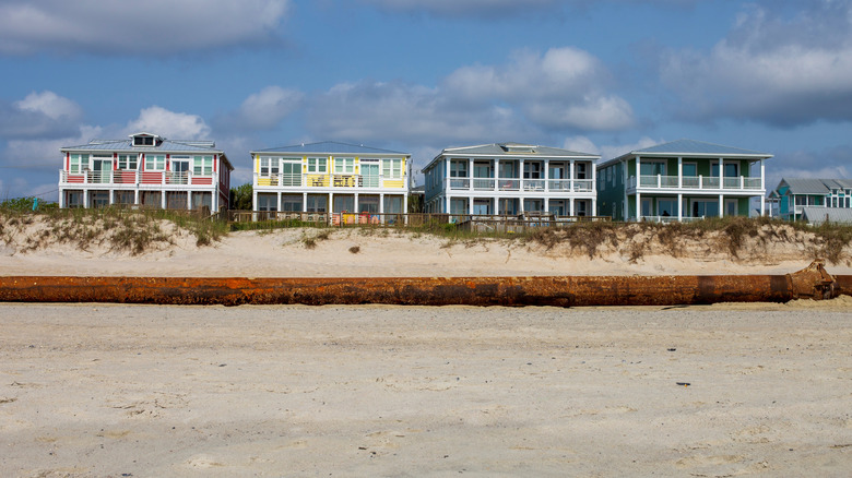Colorful beach houses on the shores of Kure Beach, North Carolina