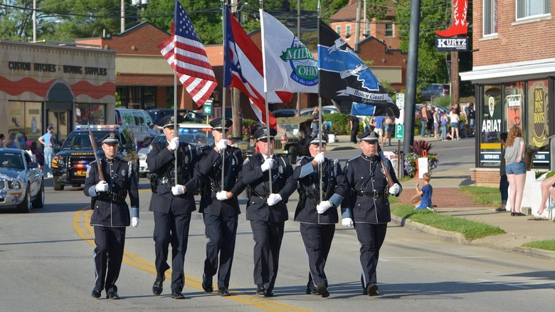 Officers marching at Milford's Annual Frontier Days