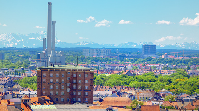Aerial view of the south of Munich city