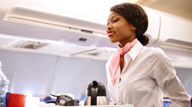 flight attendant tense smile