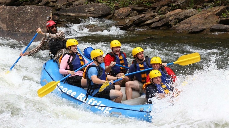 Adventurers prepare to go white-water rafting on the Ocoee River in Ducktown, Tennessee