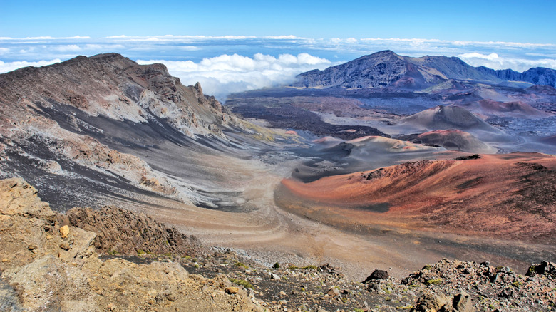Haleakala Volcano on Maui with clouds in the distance