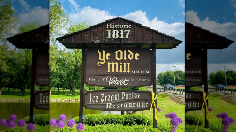Sign that reads "Ye Olde Mill" and "Ice Cream Parlor Restaurant"