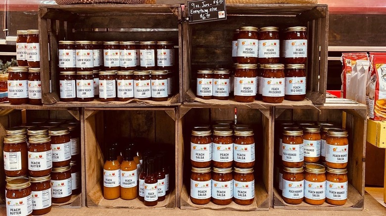 Jars of jam in wood crates from Branstool orchards