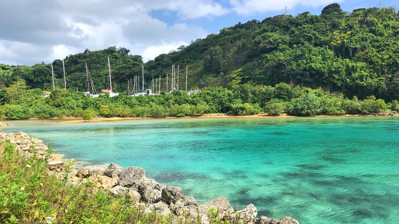 Crystal clear bay at one of the Tonga islands