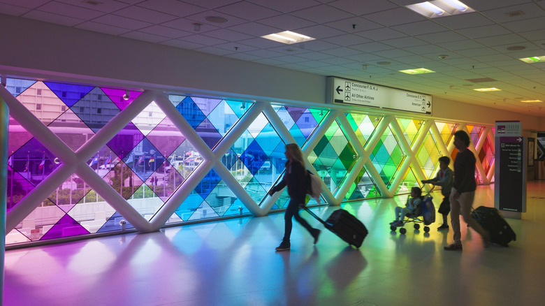 A colorful scene inside Miami International Airport