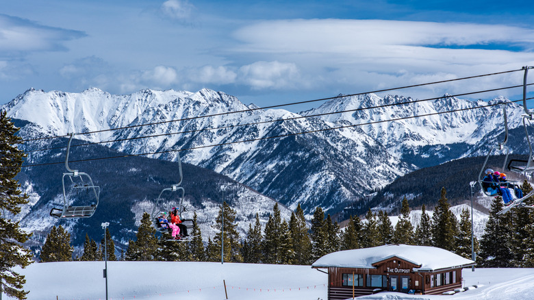 A ski lift runs above the Rocky Mountains in Vail
