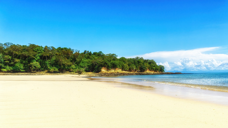 Tropical beach under blue skies on the Pearl Islands Panama