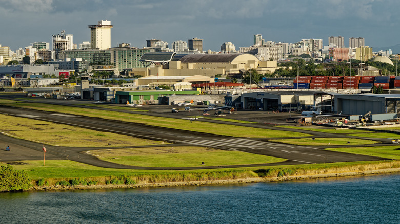 San Luis Muñoz Marín International Airport runways and building by sea