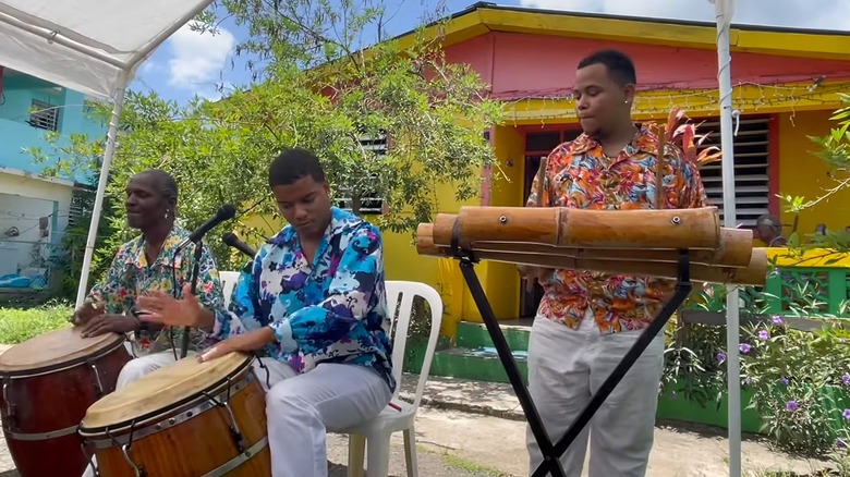Local musicians of Loíza playing traditional bomba drums and percussion in Loíza, Puerto Rico