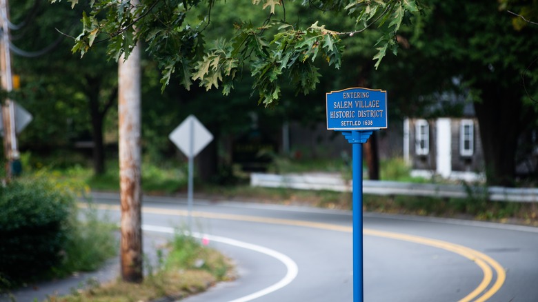 Salem Village Historic District sign in Danvers, Massachusetts