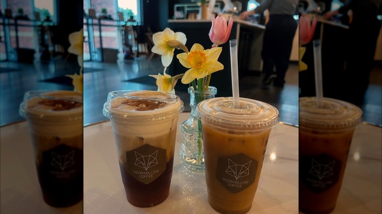 two iced coffees from Moon Hollow Coffee, Nebraska