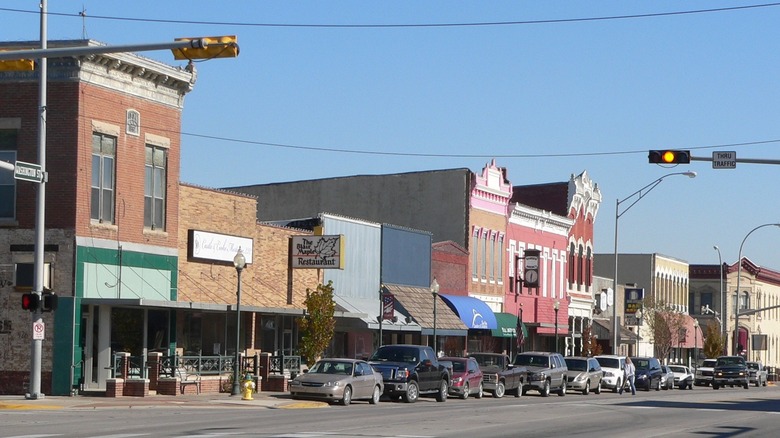 Washington Street in Blair, Nebraska, lined with businesses