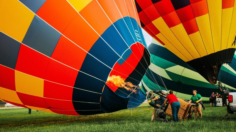 Hot air balloons filling