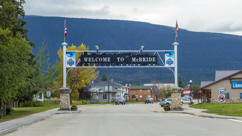 Welcome sign to McBride in British Columbia