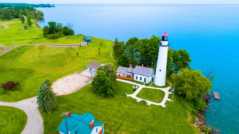 An aerial view of Pointe Aux Barques, Michigan