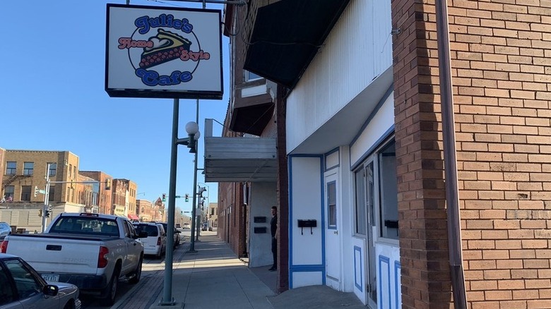 Shop sign on city street
