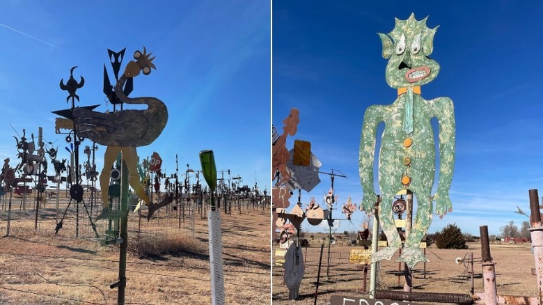 Metal sculptures in M.T. Liggett Art Environment in Mullinville, Kansas