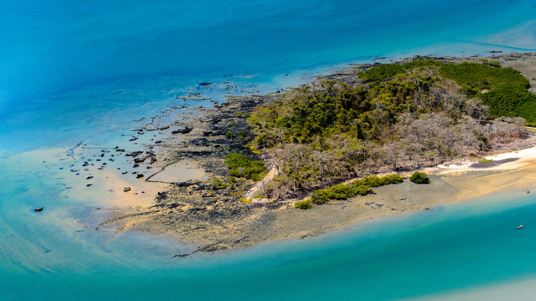One of the islands in the Bijagos archipelago surrounded by turquoise blue water