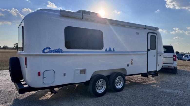 The exterior of a Casita Discovery 24-foot travel trailer