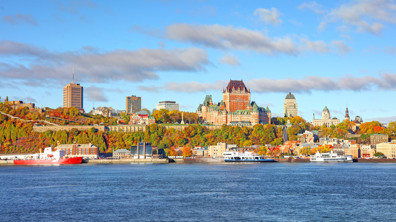 View of Quebec City in the fall from the St. Lawrence River
