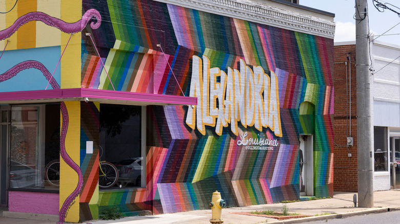 Colorful building exterior with Alexandria, Louisiana, painted on it