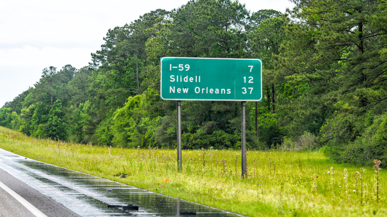 Road sign for Slidell and New Orleans in Louisiana
