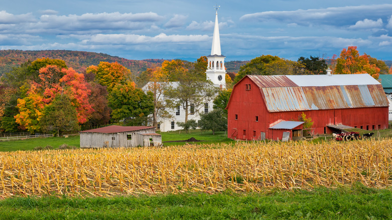 Steeple and barn in Vermont