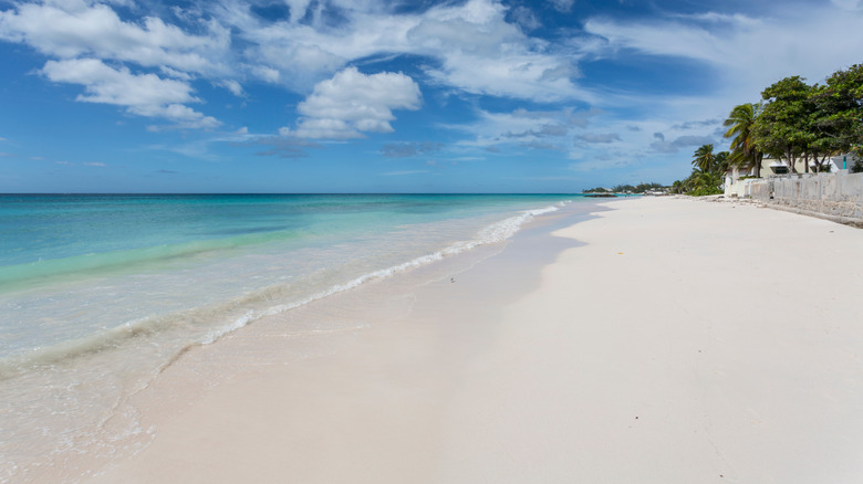 View of the white-sand Welches Beach in Oistins