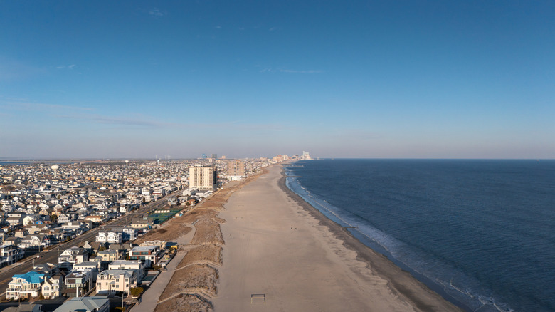 An aerial view of Margate, NJ and Atlantic CIty in the distance