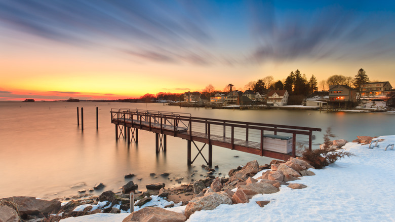 Sunset colors in the waters in Branford, Connecticut