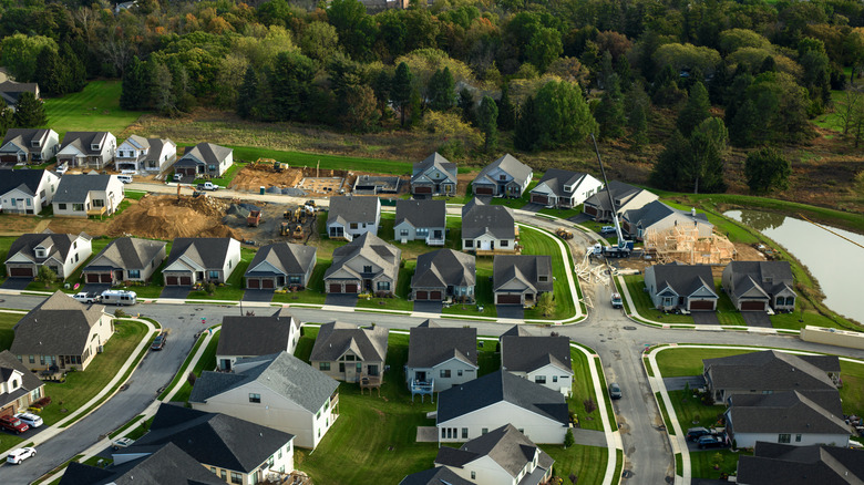 Aerial shot of tract housing in Emmaus, Pennsylvania