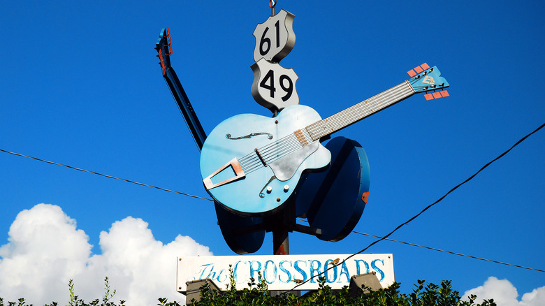 Famous intersection of Highways 61 and 49 in Clarksdale, Mississippi, US