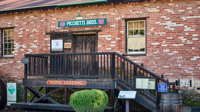 The facade of Picchetti Brothers Winery in Cupertino, California