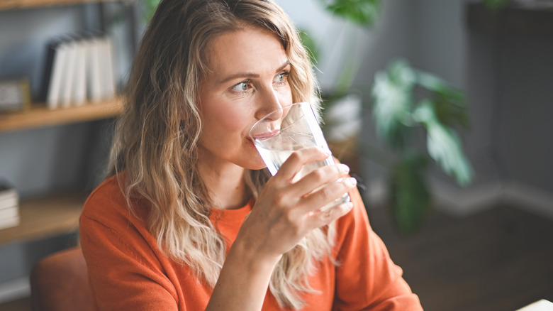 A woman drinking water