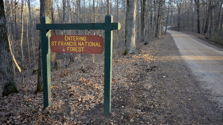 Sign entering St. Francis National Forest