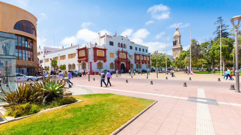 The Plaza de Armas with the Cathedral de La Serena in the background in the center of La Serena, Chile
